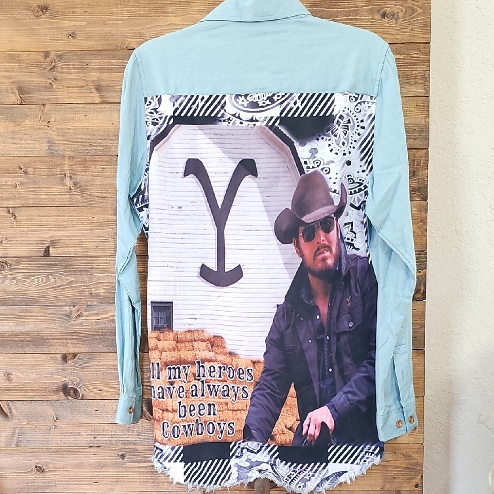 Blue Western Cowboy Graphic Shirt